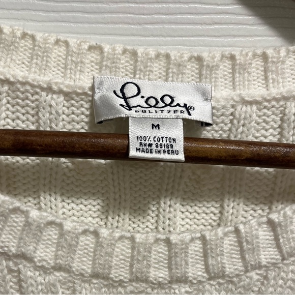 Lilly Pulitzer 100% Cotton Cable Knit Crewneck White Sweater Sz M - Picture 3 of 10